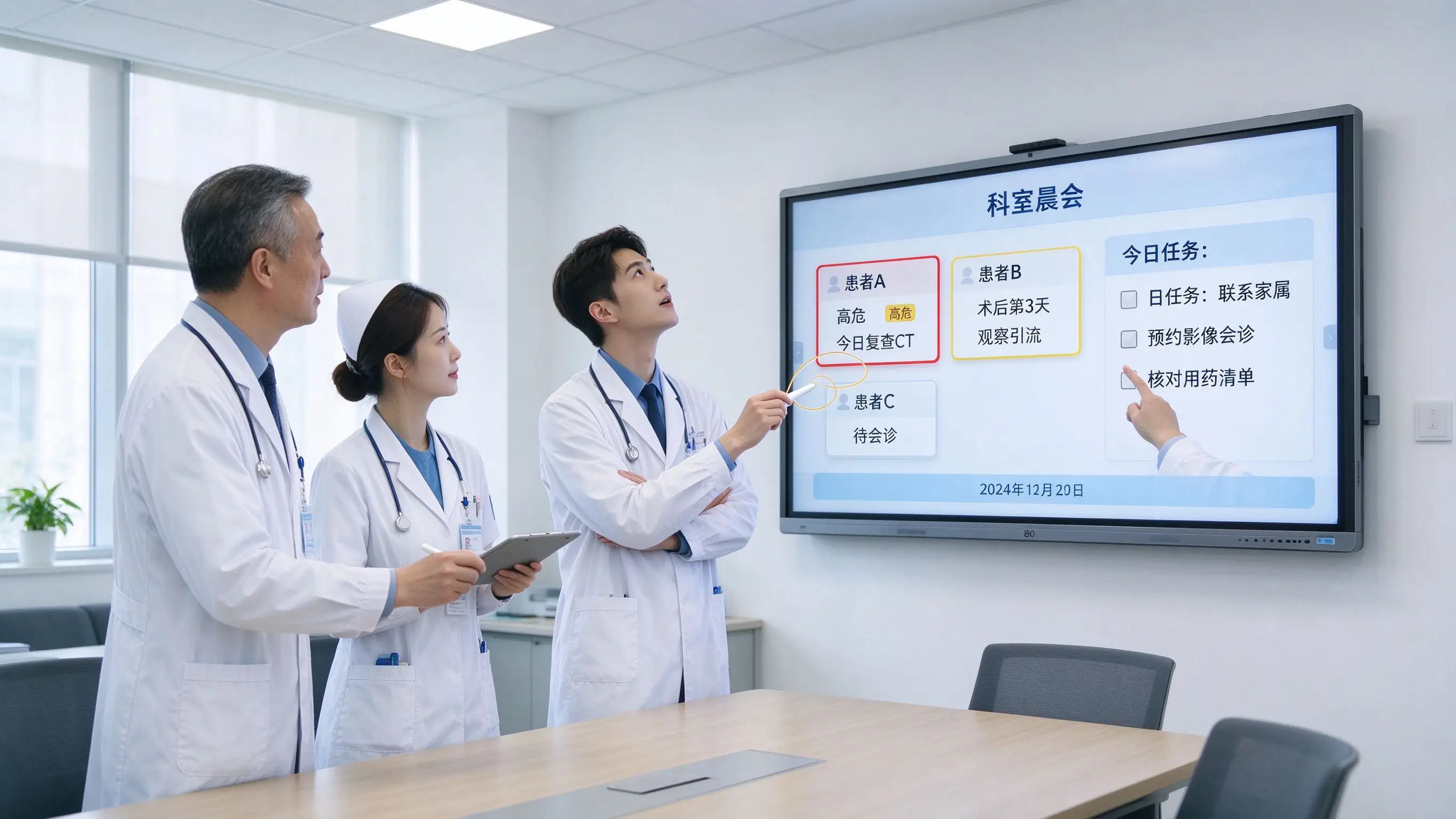 Qtenboard Hospital Morning Huddle Interactive Whiteboard Case Discussion